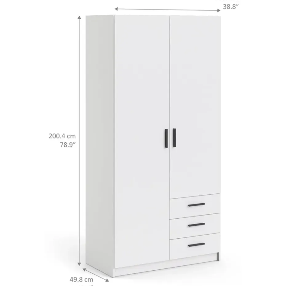Kledingkast Sprint 2-deurs - wit - 200x98,5x50 cm