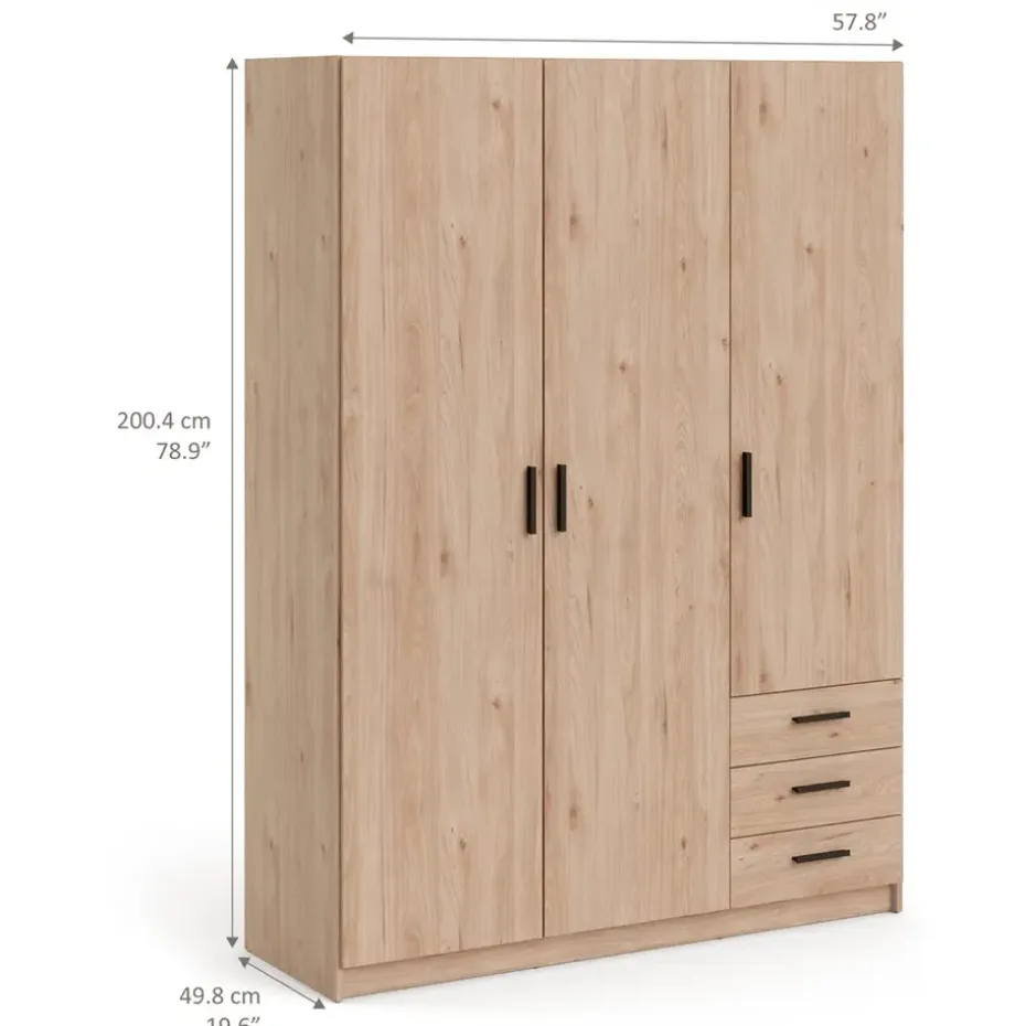 Kledingkast Sprint 3-deurs - eikenkleur - 200x147x50 cm