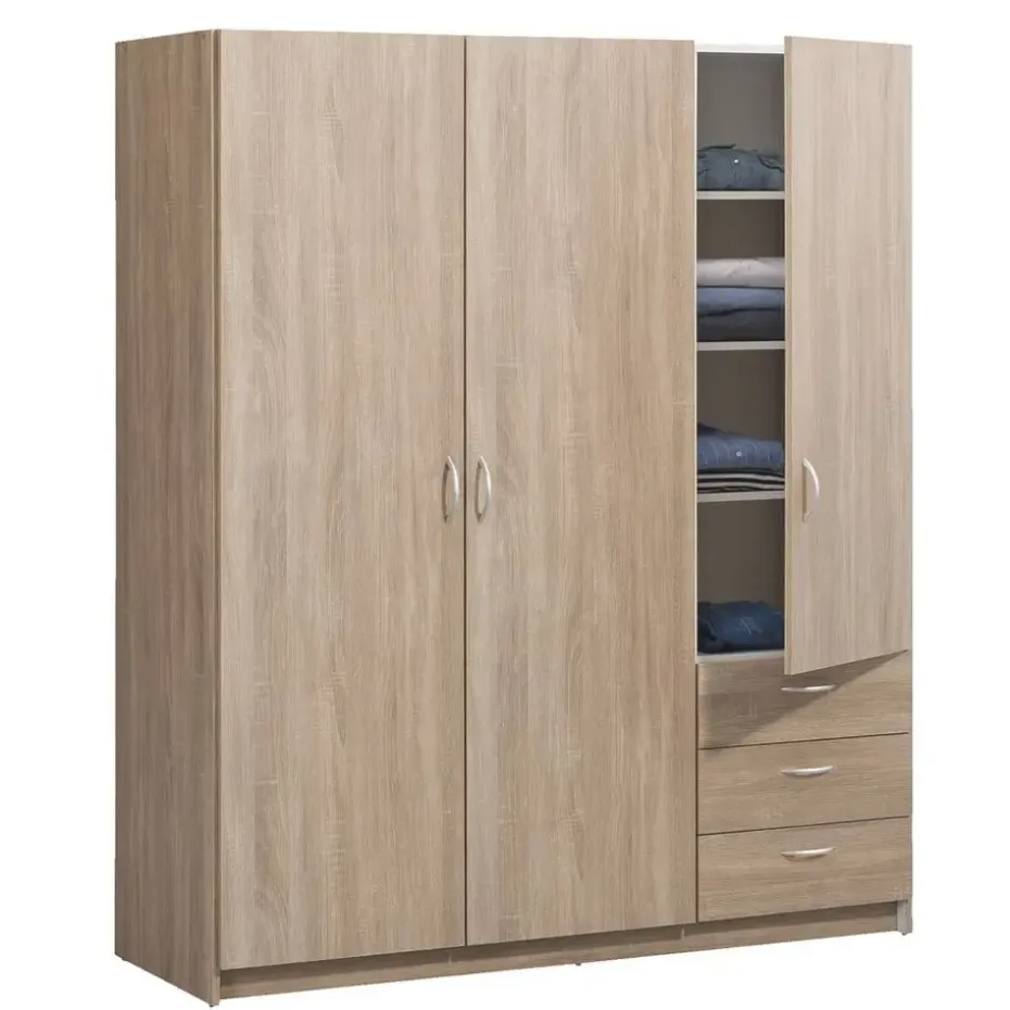 Kledingkast Varia 3-deurs - licht eiken - 175x146x50 cm