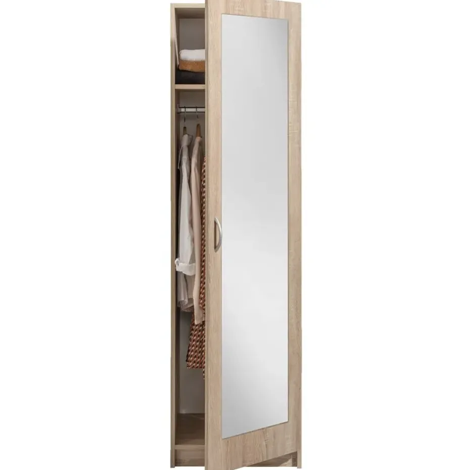Kledingkast Varia 1-deurs inclusief spiegel - licht eiken - 175x49x50 cm