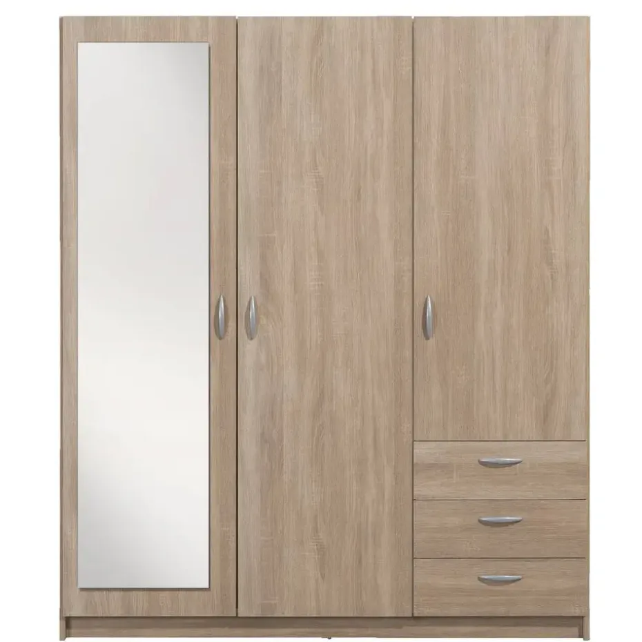 Kledingkast Varia 3-deurs inclusief spiegel - licht eiken - 175x146x50 cm