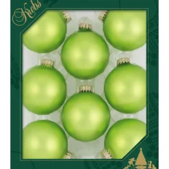 Krebs kerstballen - 8x - parrot velvet groen kleur - D7 cm - glas