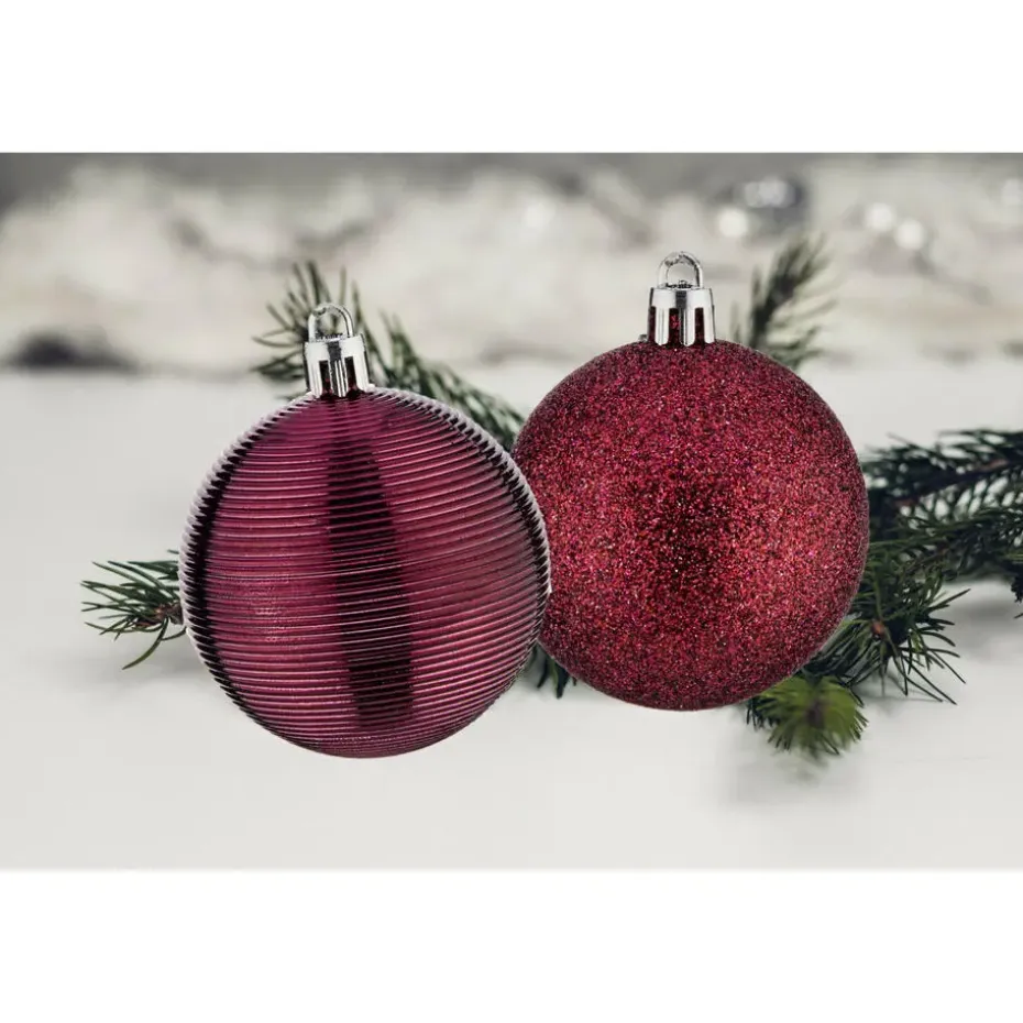 Krist+ kerstballen - 8x stuks - wijn/bordeaux - kunststof - 6 cm