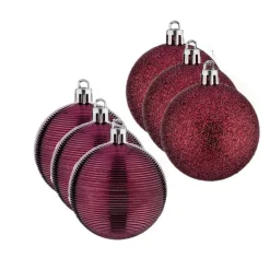 Krist+ kerstballen - 8x stuks - wijn/bordeaux - kunststof - 6 cm
