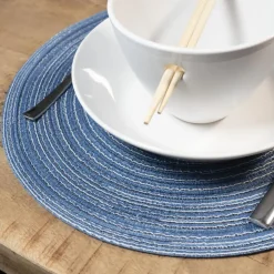 Krumble Placemat rond - Blauw/grijs - Set van 4