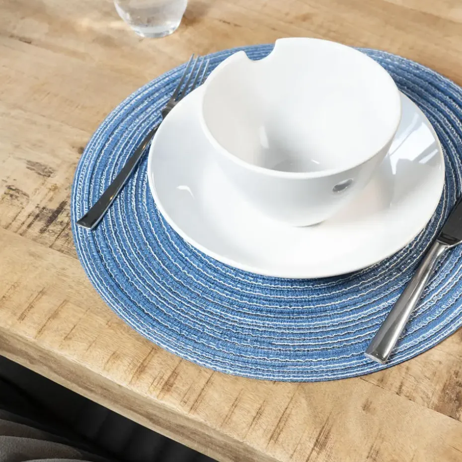 Krumble Placemat rond - Blauw/grijs - Set van 8