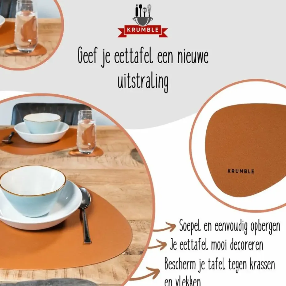 Krumble Placemat set design - 6 stuks - Bruin