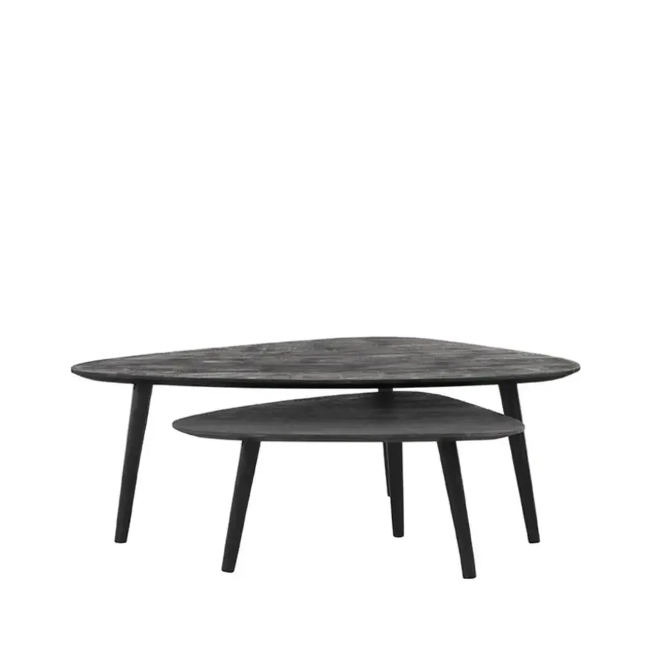 LABEL51 Salontafel Rock 110x64x39 cm - Zwart - Mangohout - Set van 2
