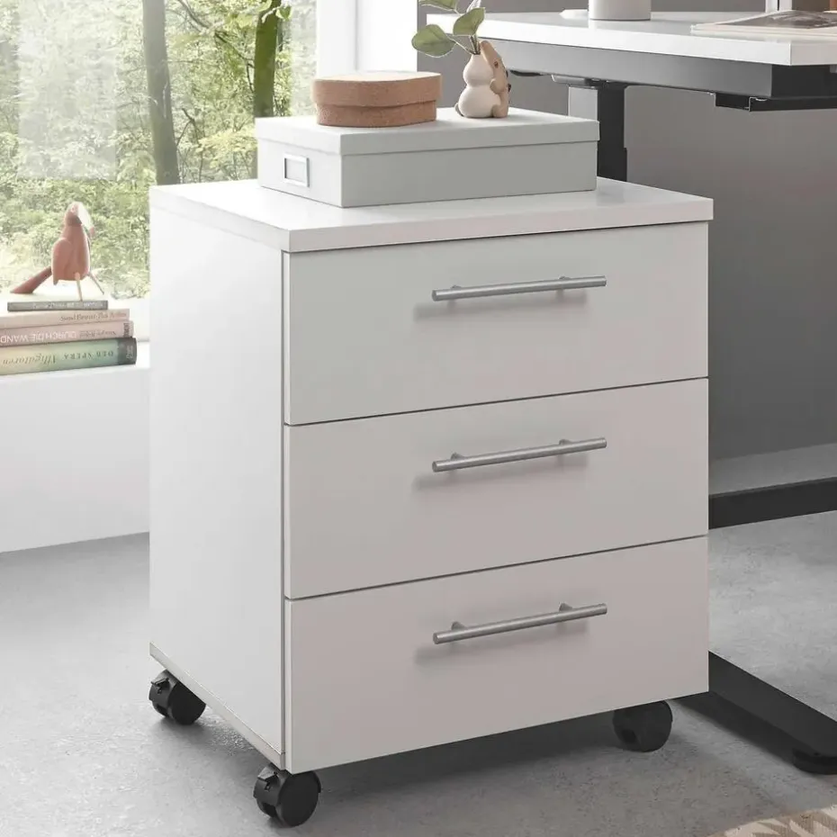 Ladeblok Ben - 3 lades - met wielen - wit