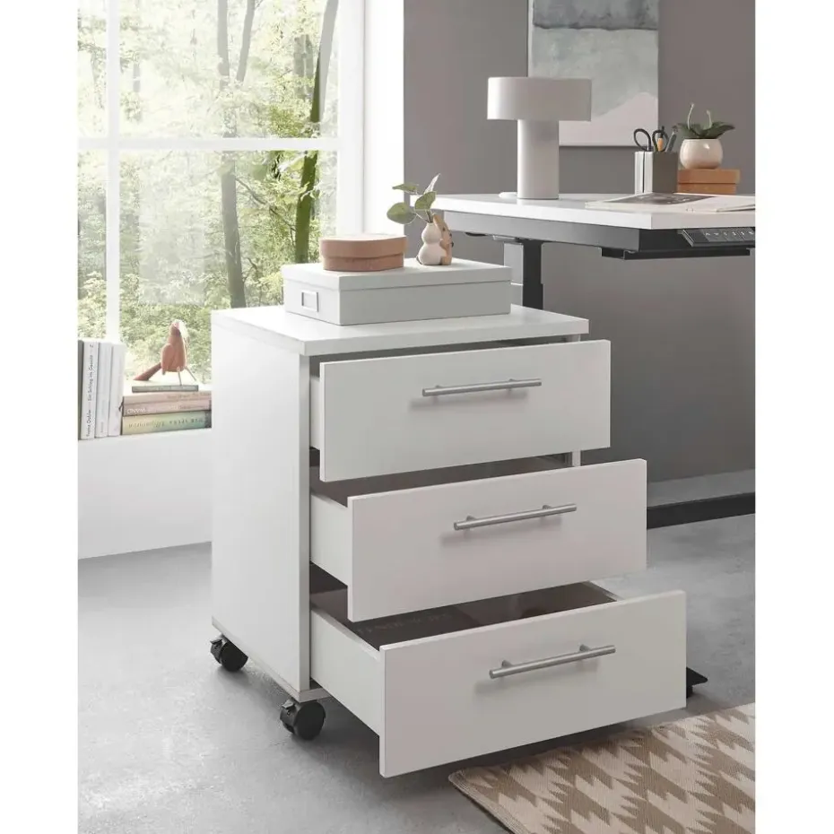 Ladeblok Ben - 3 lades - met wielen - wit