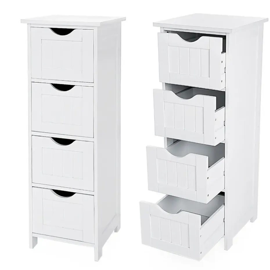 Ladekast - badkamer - 4 vakken - 30x82x30 cm - wit