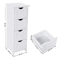 Ladekast - badkamer - 4 vakken - 30x82x30 cm - wit