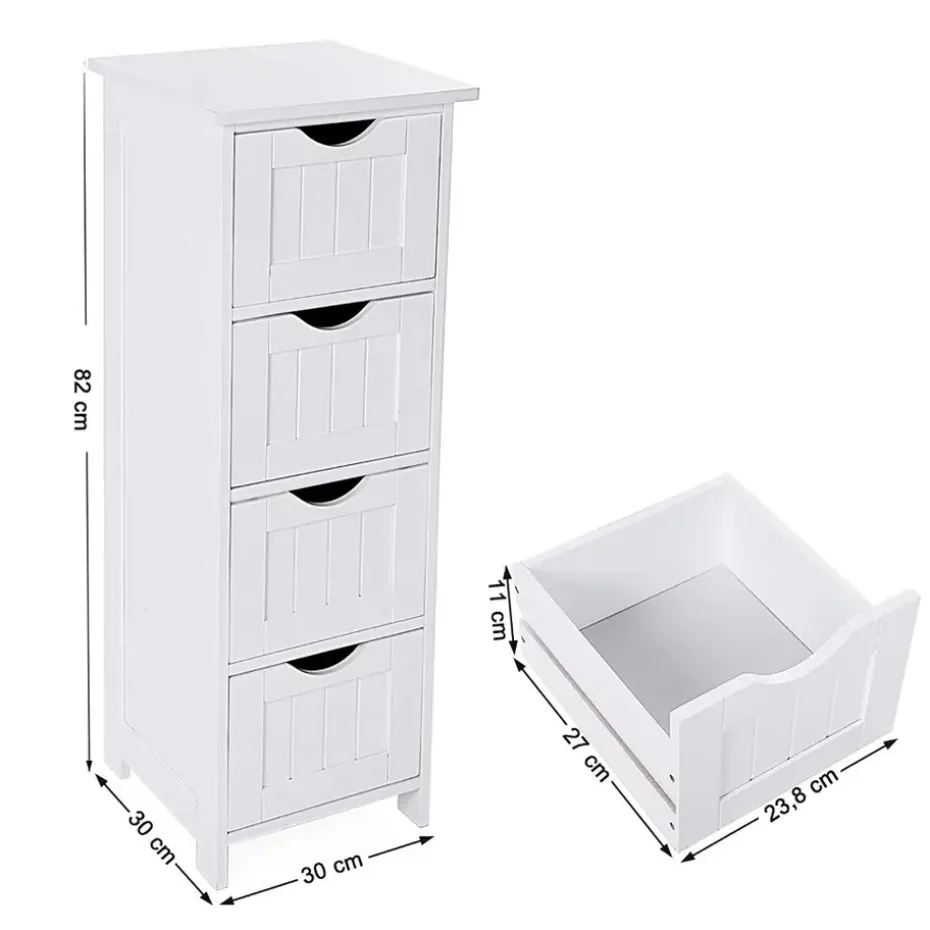 Ladekast - badkamer - 4 vakken - 30x82x30 cm - wit