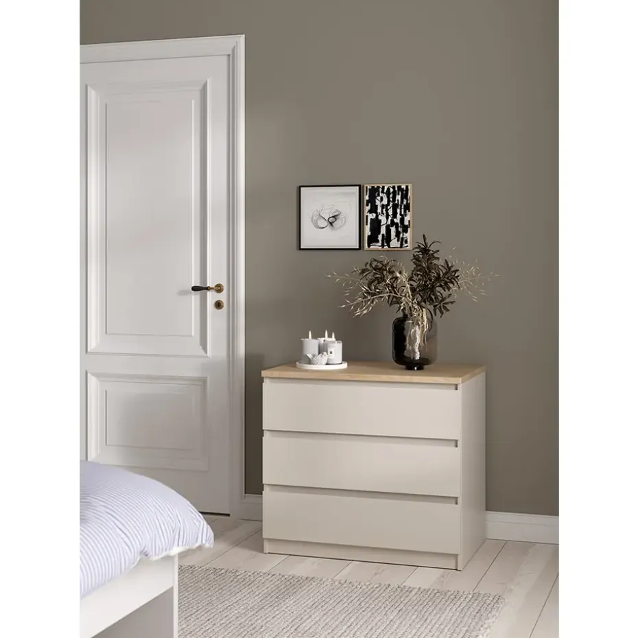 Ladekast Naia 3 lades - greige/eiken - 70,1x77x50 cm