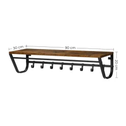 Lange Kapstok voor de Muur of Wand - 90 cm Lang - Rustiek Bruin - Vintage