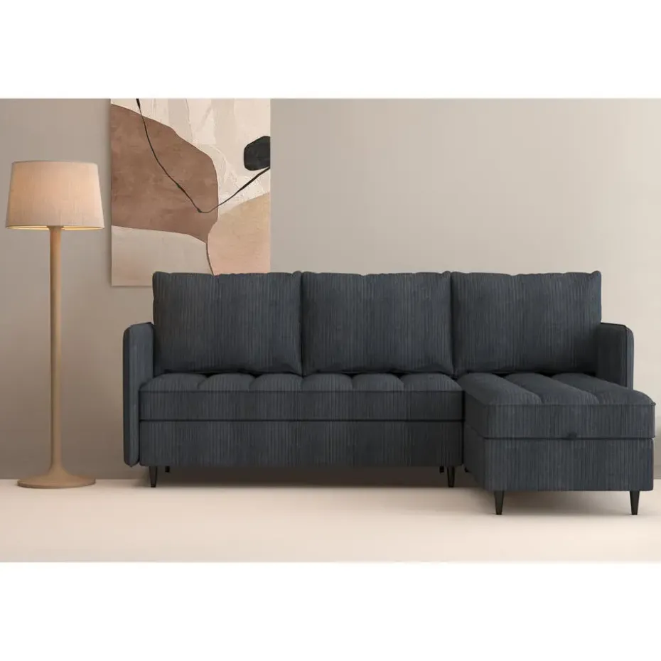 Lindhus - Bank met chaise longue omkeerbaar in corduroy antraciet