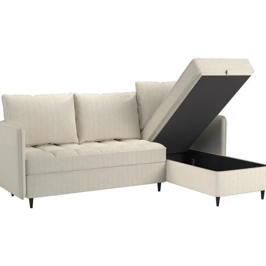 Lindhus - Bank met chaise longue omkeerbaar in corduroy crème