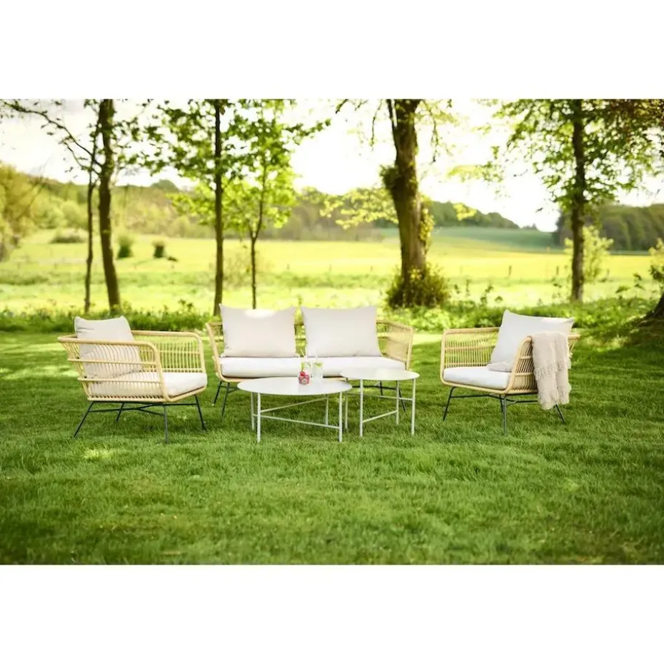 Lisomme Dax rotan tuinstoel naturel met kussens beige