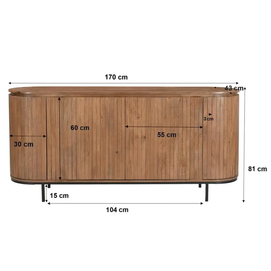 Livingfurn - Dressoir Noor Natural 170cm - Mangohout / Gecoat Staal