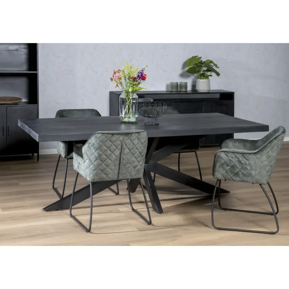 Livingfurn - e Zwart Eetkamertafel kala - Mango Hout - 200 cm