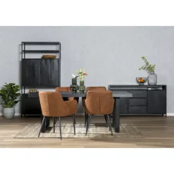 Livingfurn - e Zwart Eetkamertafel Kala - U-Pot - Mango Hout - 240 cm