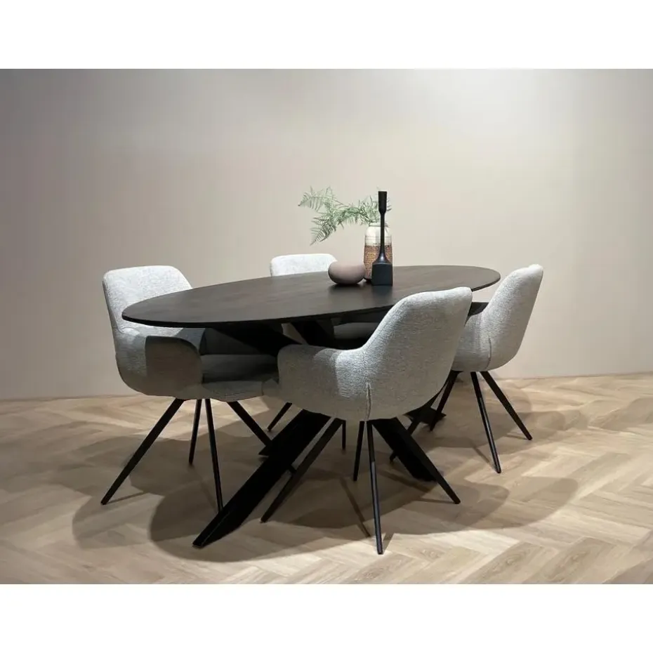 Livingfurn - Eetkamertafel Oslo Ovaal Zwart - Acasia Hout - 180 cm
