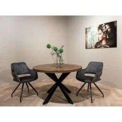 Livingfurn - Eetkamertafel Rocky Round Spider 150cm - Mangohout / Gecoat Staal