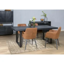 Livingfurn - Eetkamertafel Kala - U-Poten - Mangohout - 200 cm - Zwart