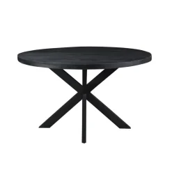 Livingfurn - Ronde Zwarte Eetkamertafel Kala - Mango Hout - 130 cm