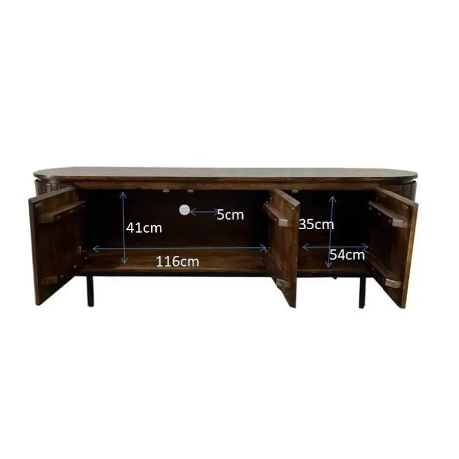 Livingfurn - TV Meubel Noor Walnut 170cm - Mangohout / Gecoat Staal