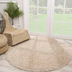Loca Shaggy Rond Vloerkleed Beige Hoogpolig - 150 CM ROND
