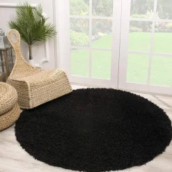 Loca Shaggy Rond Vloerkleed Zwart Hoogpolig - 150 CM ROND