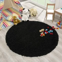 Loca Shaggy Rond Vloerkleed Zwart Hoogpolig - 150 CM ROND