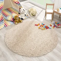 Loca Shaggy Rond Vloerkleed Beige Hoogpolig - 200 CM ROND
