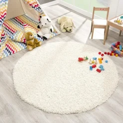 Loca Shaggy Rond Vloerkleed Creme Hoogpolig - 200 CM ROND
