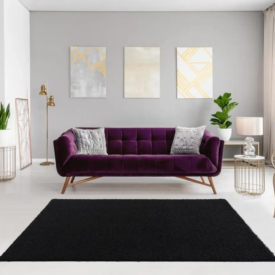 Loca Shaggy Vloerkleed – Modern Uni Effen – Zwart Hoogpolig & Zacht - 120x170 CM