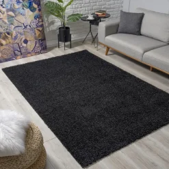 Loca Shaggy Vloerkleed – Modern Uni Effen – Zwart Hoogpolig & Zacht - 160x230 CM