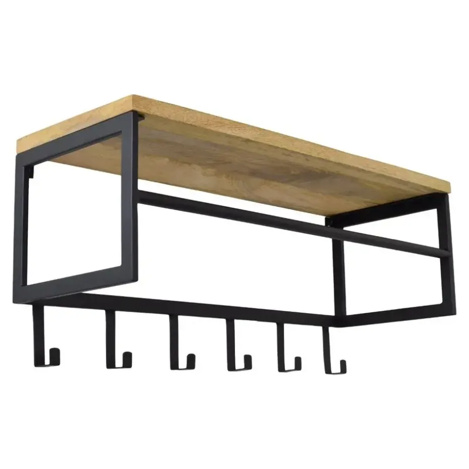 LOFT42 Kapstok Ivory - Hout – Metaal – 6 haken en Roede - 80x36x30