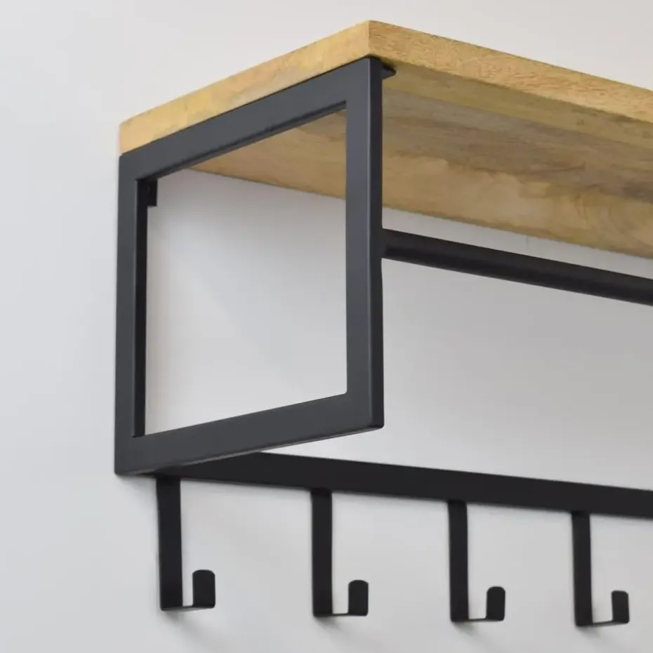 LOFT42 Kapstok Ivory - Hout – Metaal – 6 haken en Roede - 80x36x30