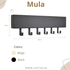 LOFT42 Mula Wandkapstok - 61x19x6 - Beige - Metaal - 6 haken