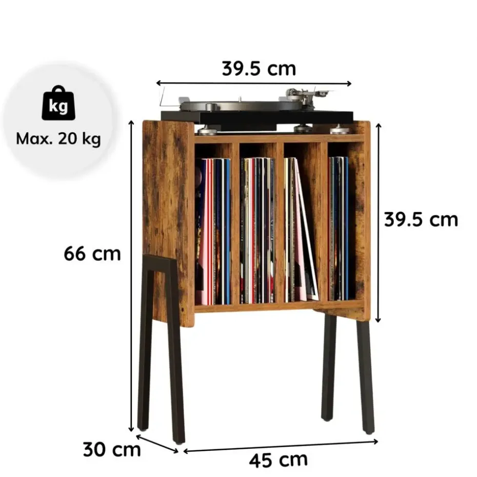 LP Opbergsysteem - Platenrek - LP Houder - Vinyl Houder - MDF - Bruin Vintage
