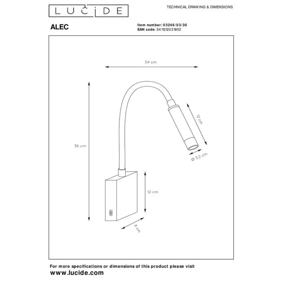 Lucide ALEC Wandspot - Zwart