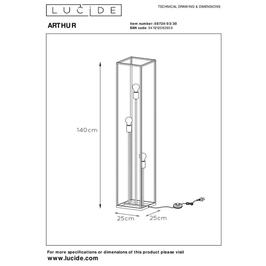 Lucide ARTHUR Vloerlamp - Zwart