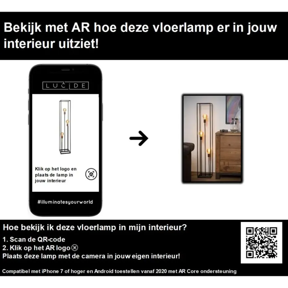 Lucide ARTHUR Vloerlamp - Zwart