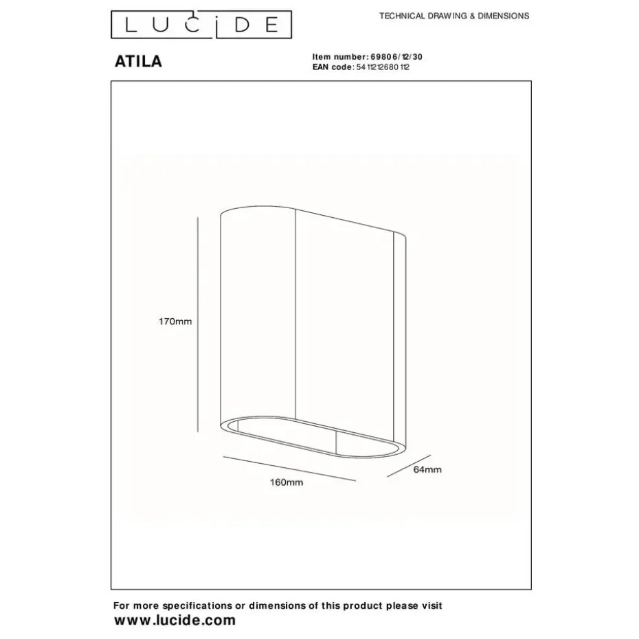Lucide ATILA Wandlamp - Zwart