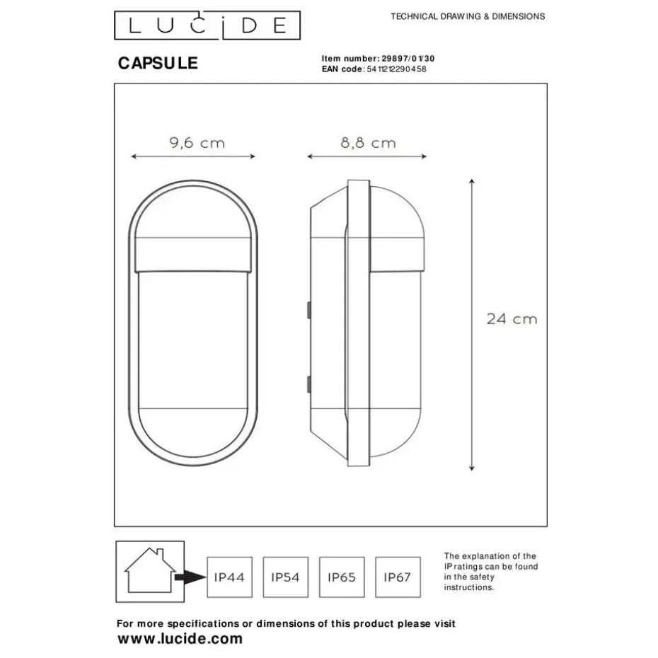 Lucide CAPSULE Wandlamp - Zwart