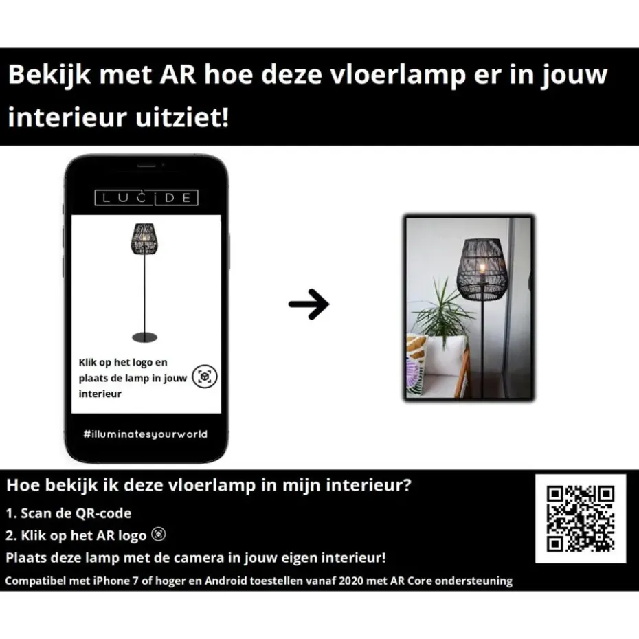 Lucide NERIDA Vloerlamp - Zwart