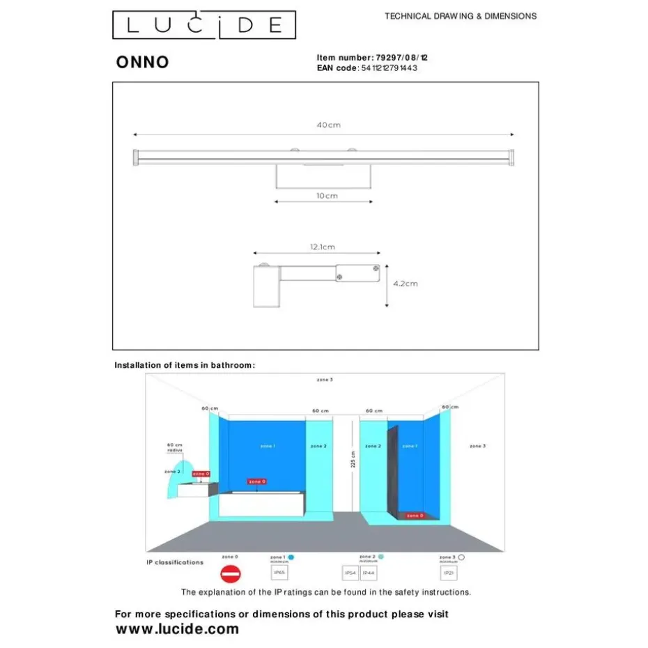 Lucide ONNO Spiegellamp - Mat chroom