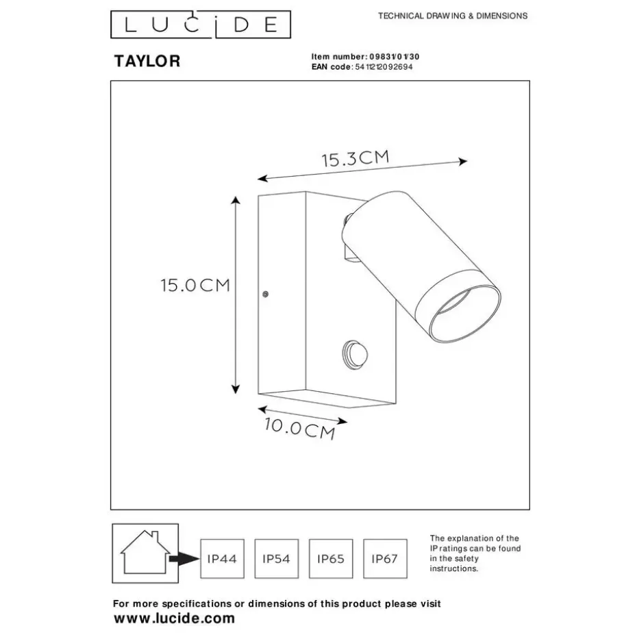 Lucide TAYLOR Wandspot - Zwart