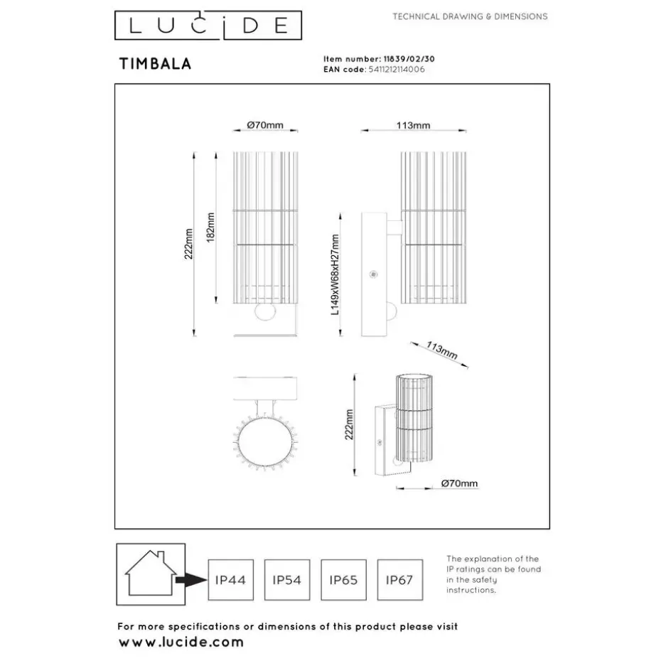 Lucide TIMBALA Wandspot - Zwart